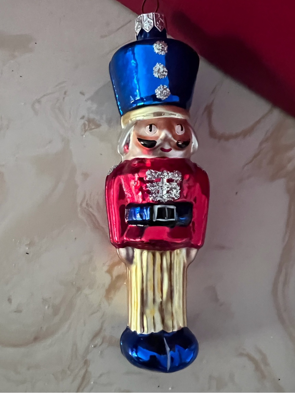 Christopher Radko Blue and Red Nutcracker Glass Ornament